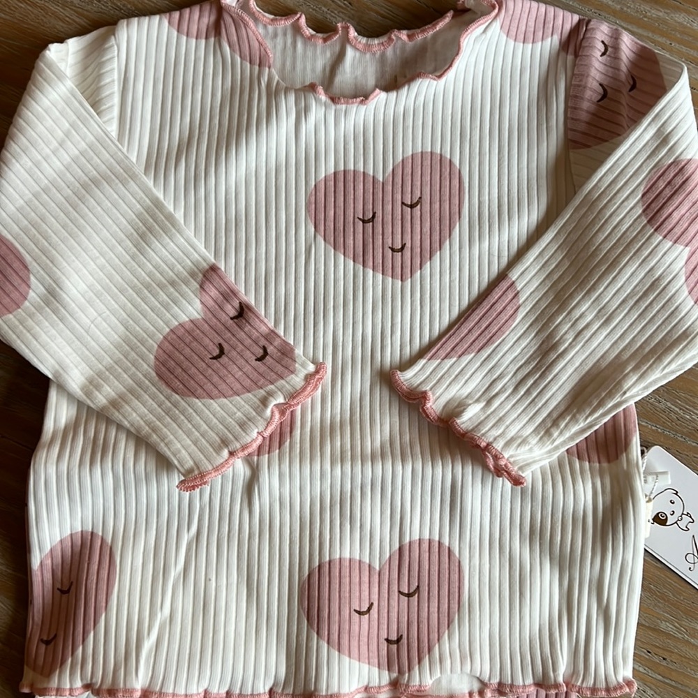 Angou Matching Sets | 2 PC Girls heart Outfit | Color: white/pink |Size:6-9M